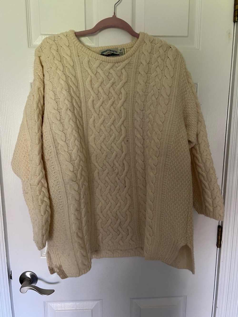 Aran Crafts Cream Cable Knit Crewneck Sweater